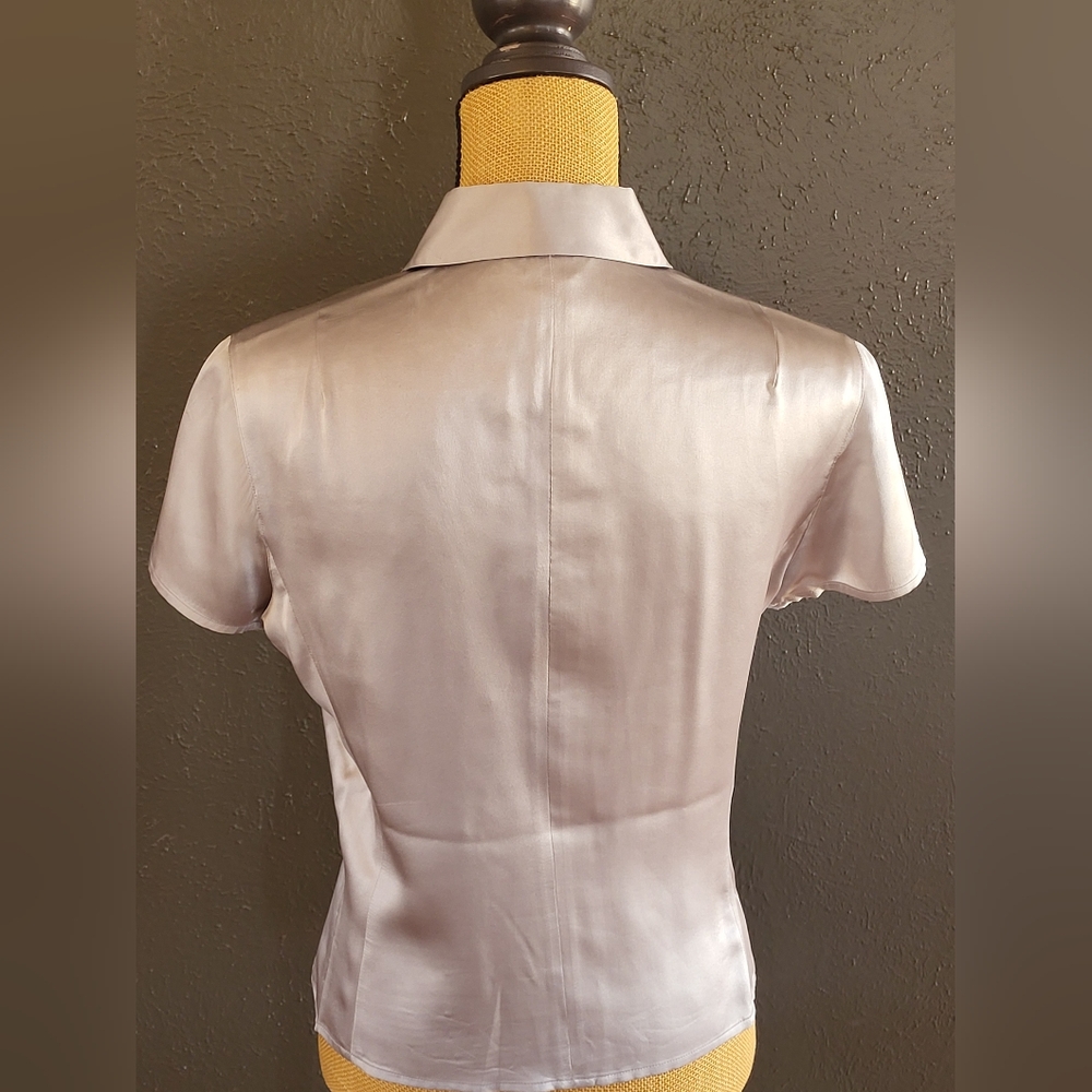 J. Crew Silver Silk Short-Sleeve Button-Down Blouse - Picture 3 of 11